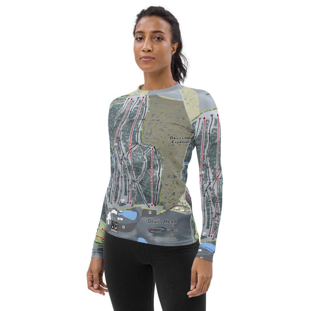 Devil's Head, Wisconsin Ski Trail Map Women's Base Layer Top - Powderaddicts