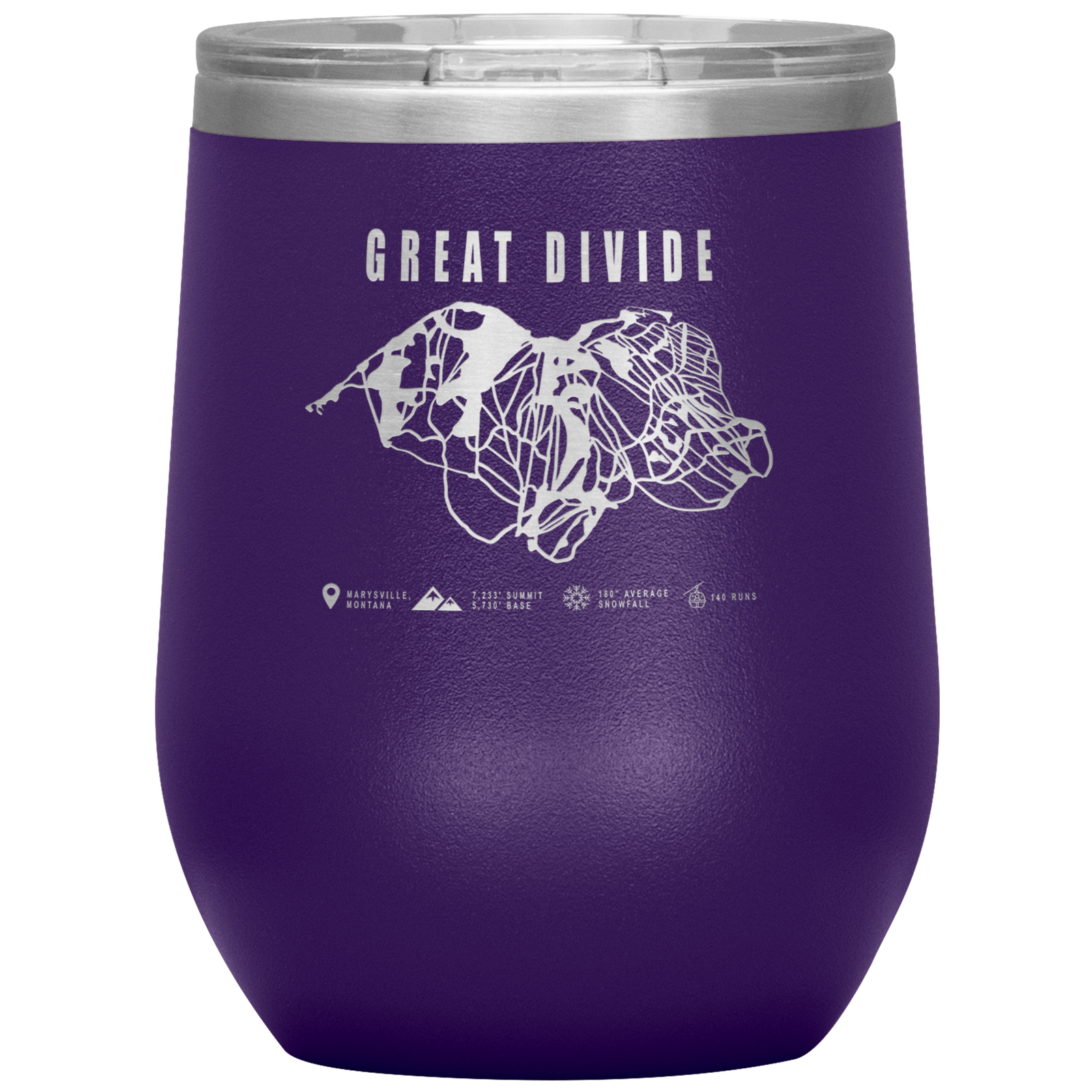 Great Divide Montana Ski Trail Map Wine 12oz Tumbler - Powderaddicts