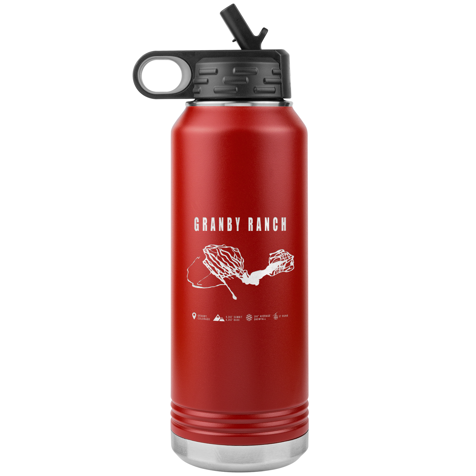 Granby Ranch Colorado Ski Trail Map 32oz Water Bottle Tumbler - Powderaddicts