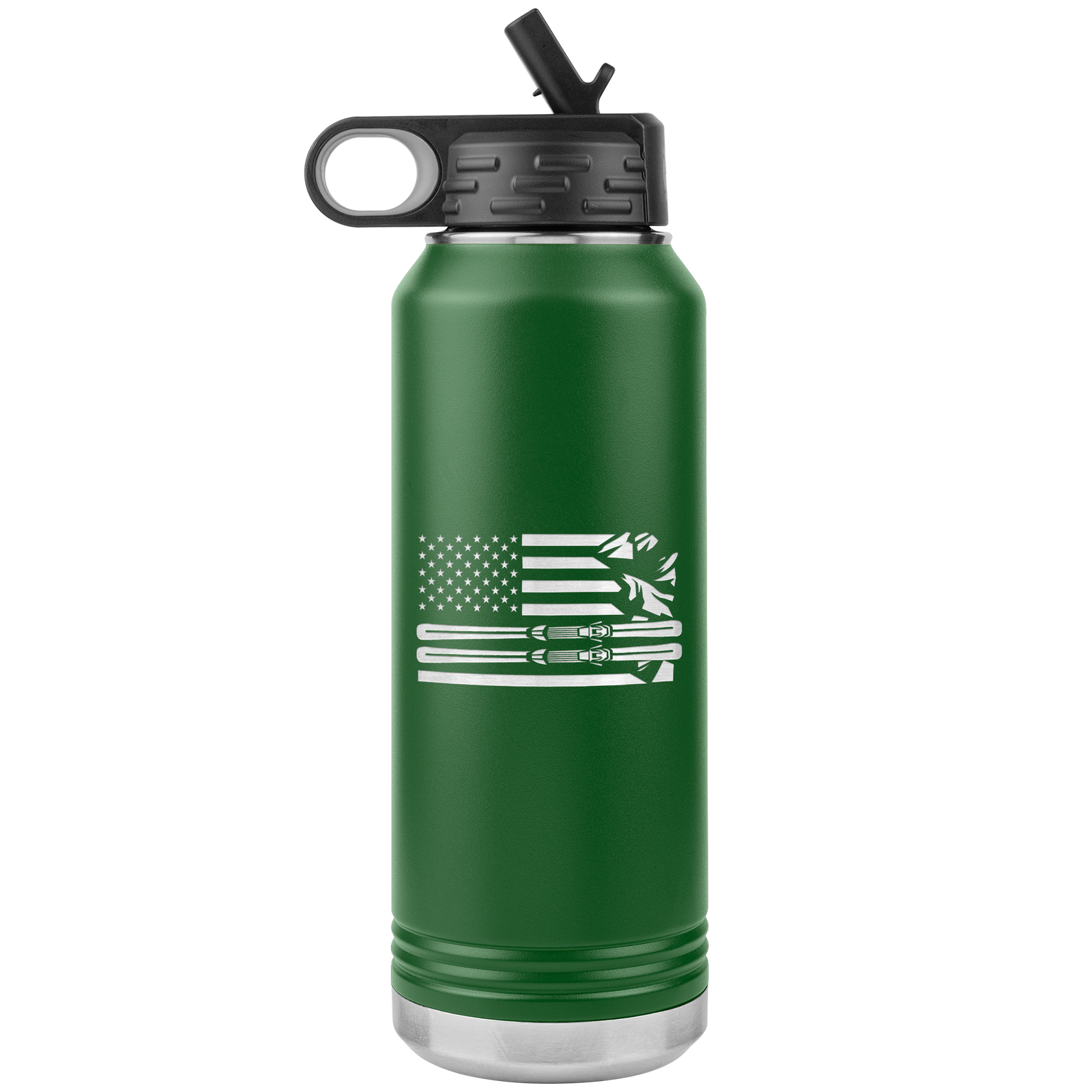 USA Ski Flag 32oz Water Bottle Tumbler - Powderaddicts