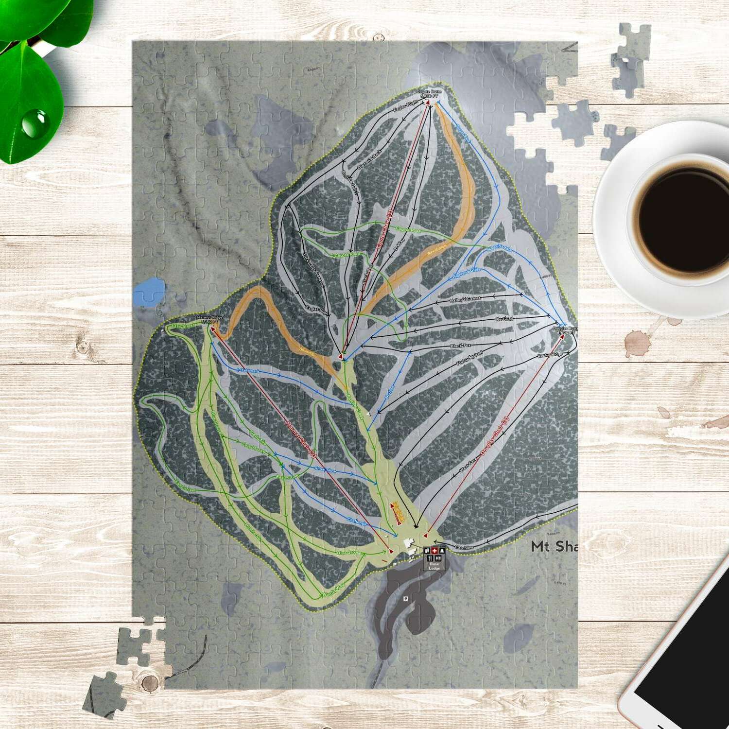 Mt. Shasta, California Ski Trail Map Puzzle - Powderaddicts