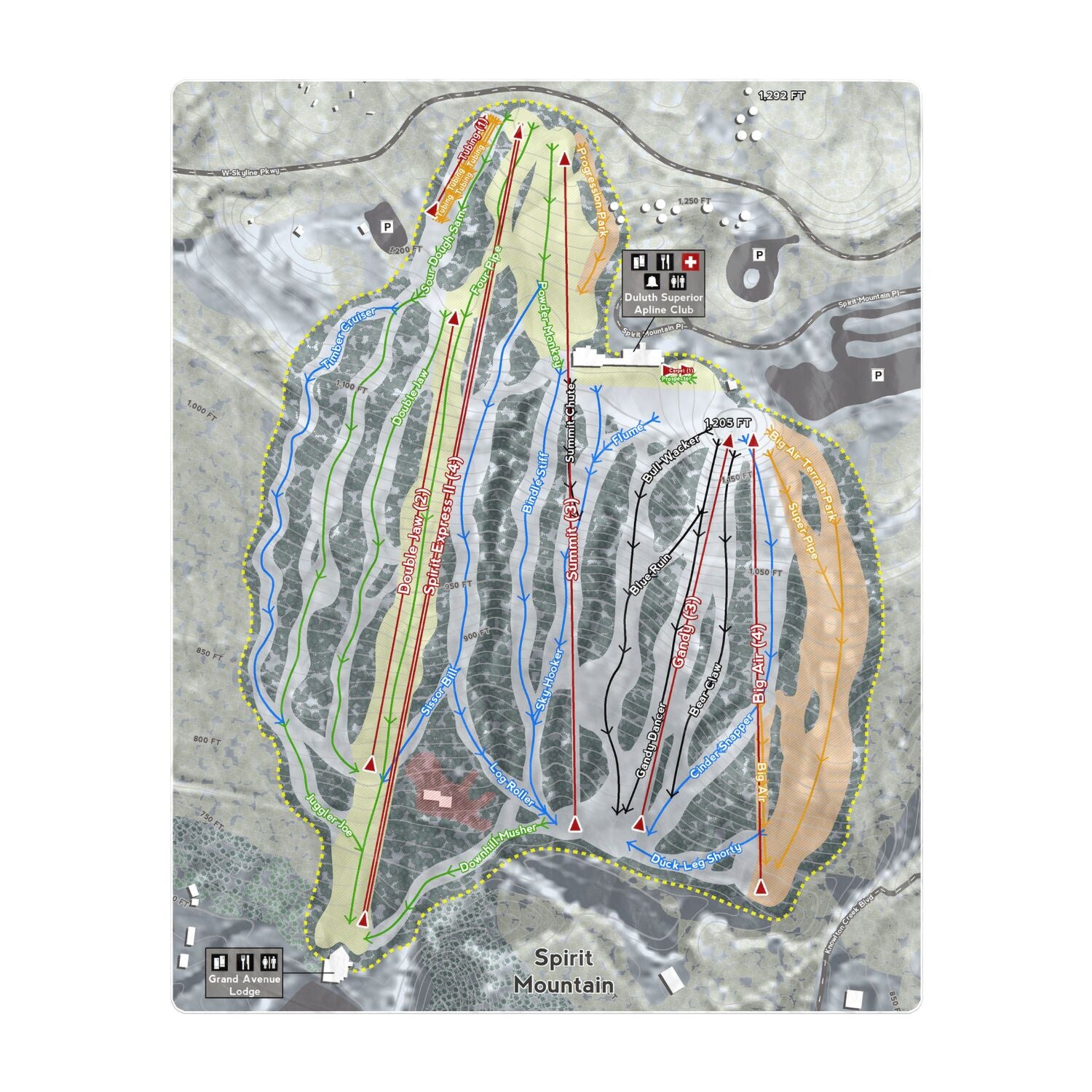Spirit Mountain, Minnesota Ski Resort Map Printed Beach Towel - Powderaddicts