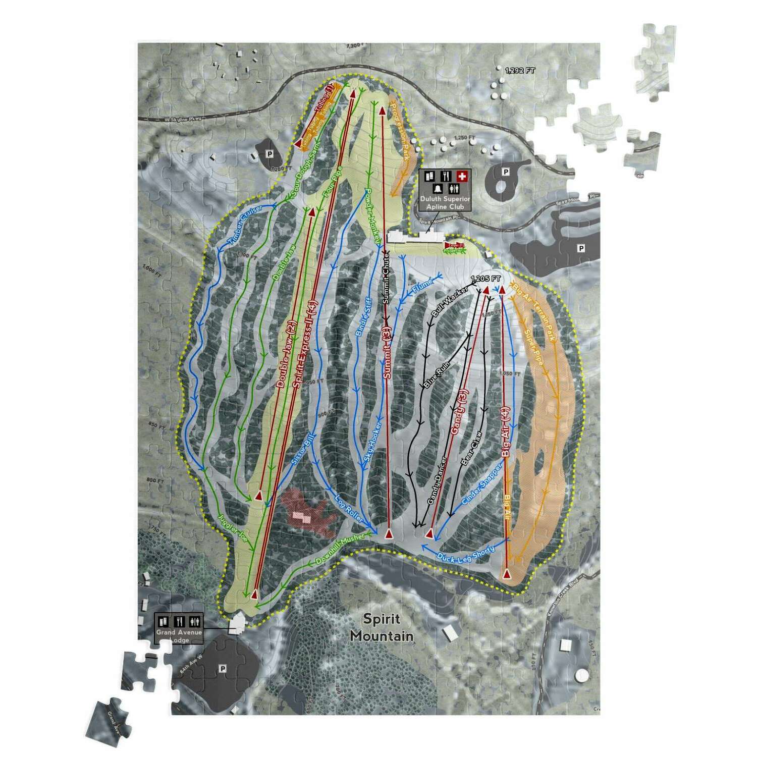 Spirit Mountain, Minnesota Ski Trail Map Puzzle - Powderaddicts