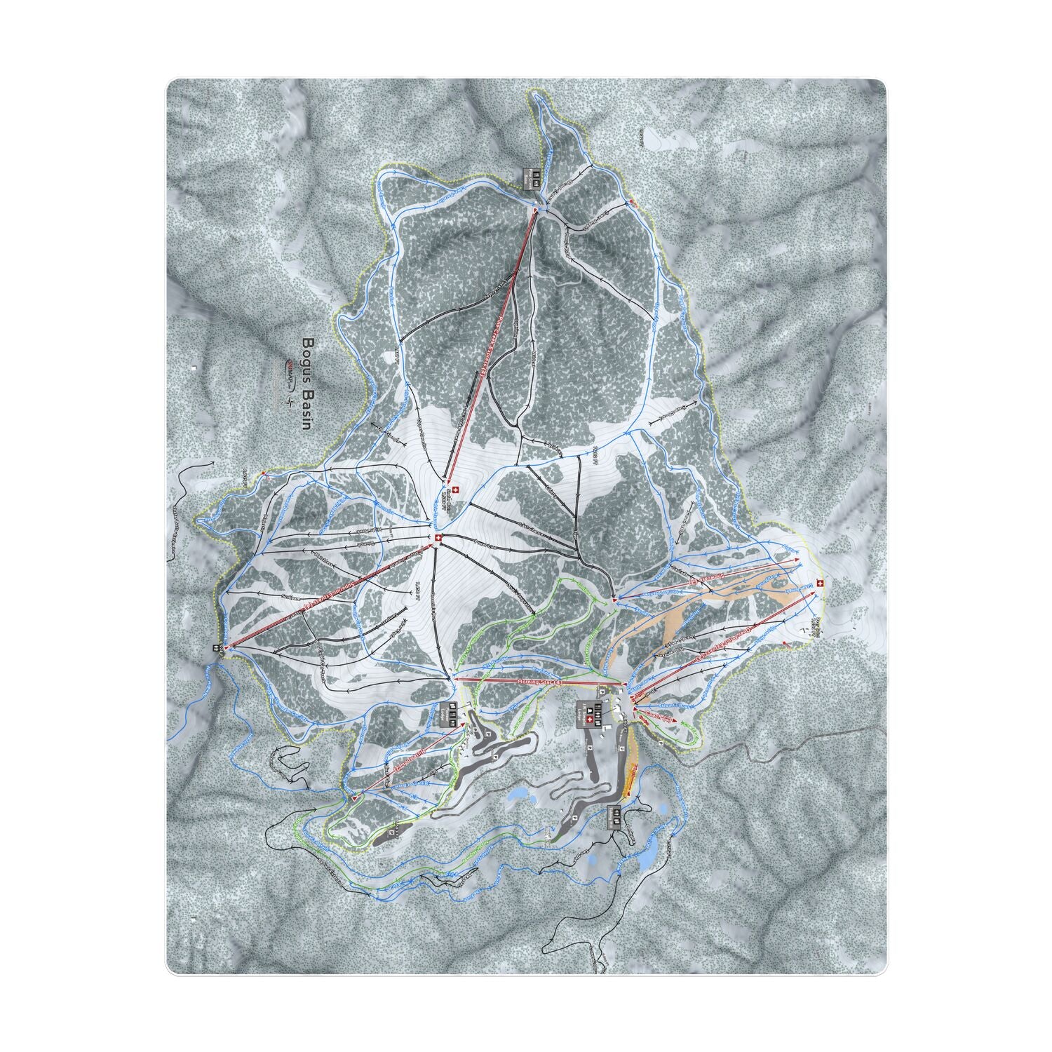Bogus Basin, Idaho Ski Resort Map Printed Beach Towel - Powderaddicts
