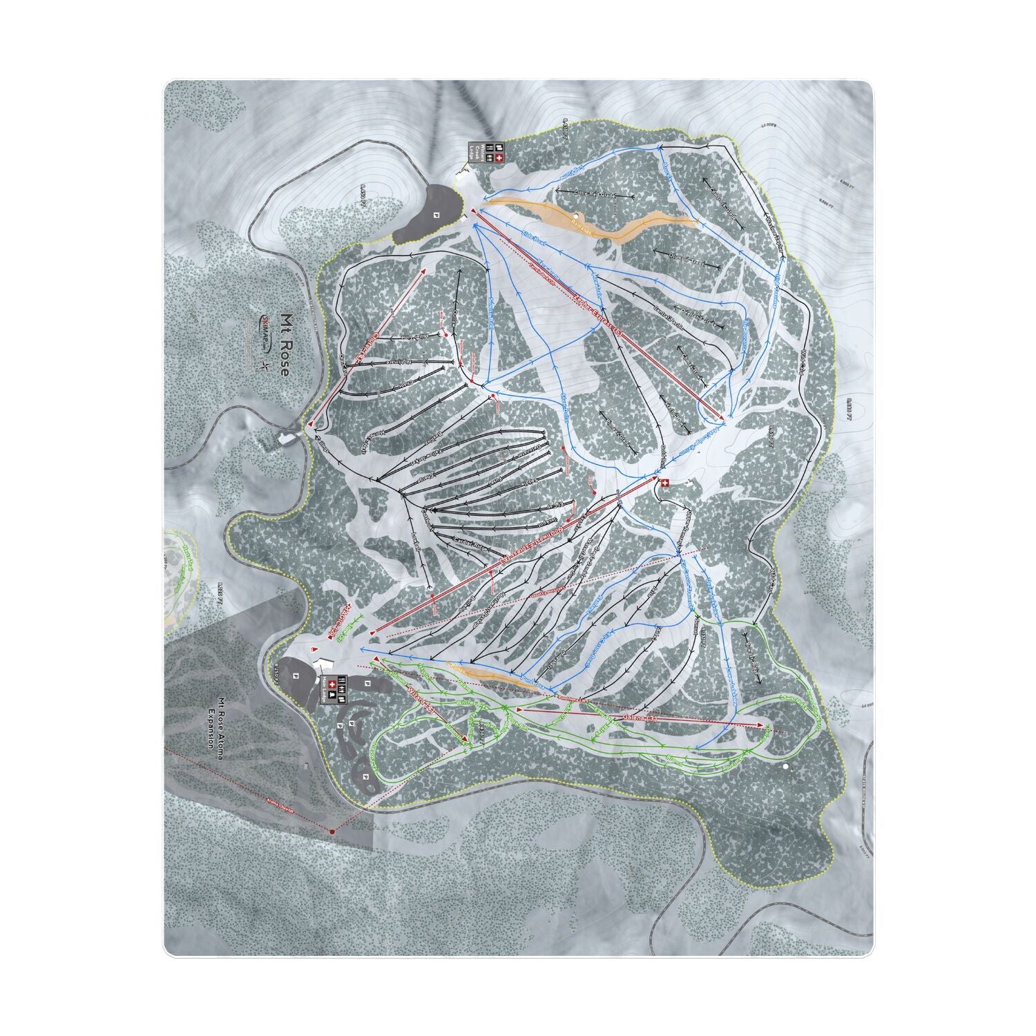 Mt Rose, Nevada Ski Resort Map Printed Beach Towel - Powderaddicts