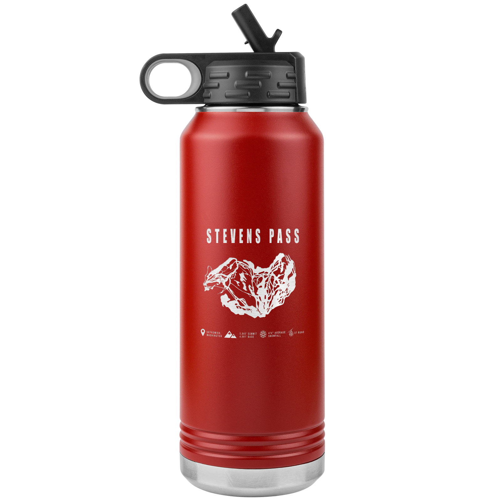 Stevens Pass, Washington Ski Trail Map 32oz Water Bottle Tumbler - Powderaddicts