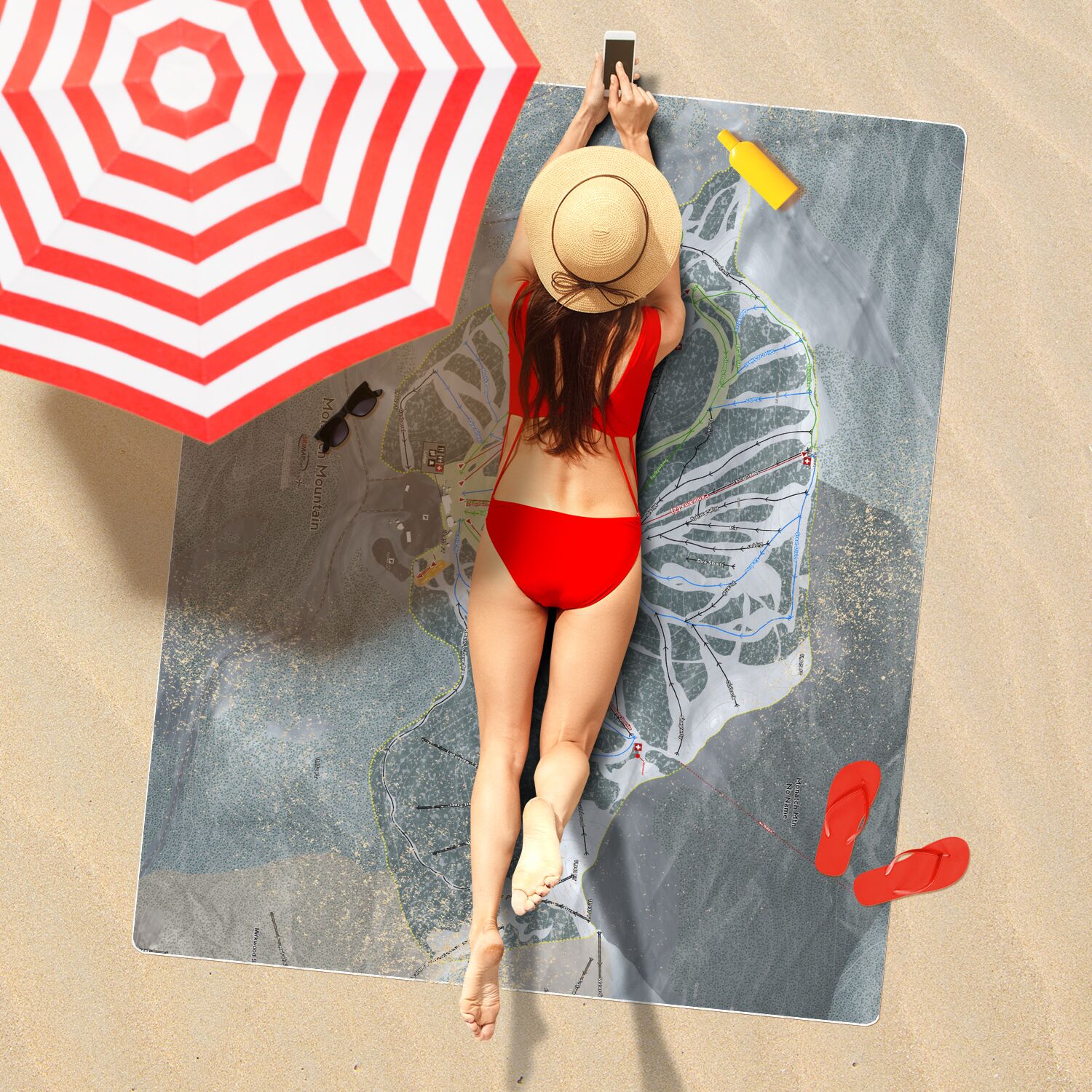 Monarch Mountain, Colorado Ski Resort Map Printed Beach Towel - Powderaddicts