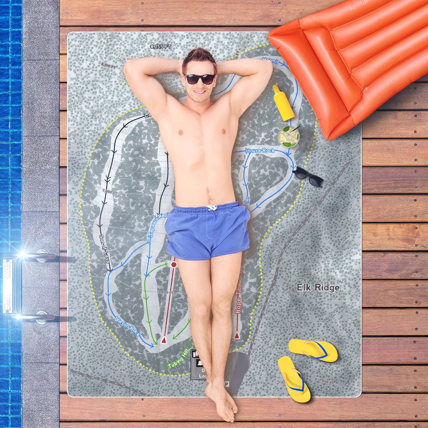 Elk Ridge, Arizona Ski Resort Map Printed Beach Towel - Powderaddicts