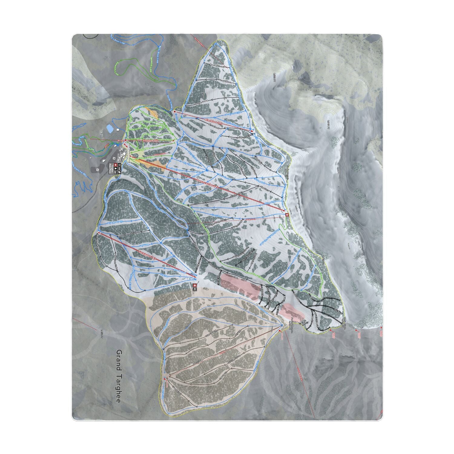Grand Targhee, Wyoming Ski Resort Map Printed Beach Towel - Powderaddicts