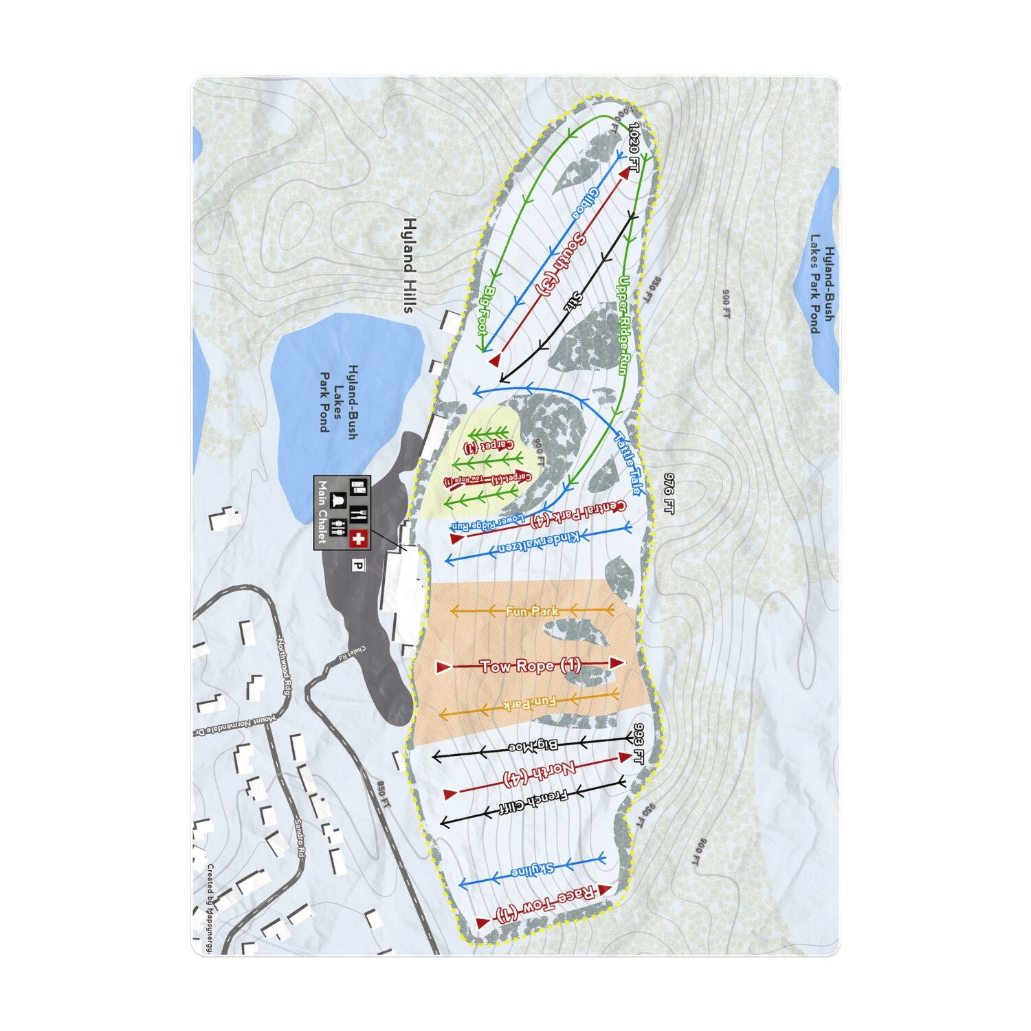 Hyland Hills, Minnesota Ski Resort Map Printed Beach Towel - Powderaddicts