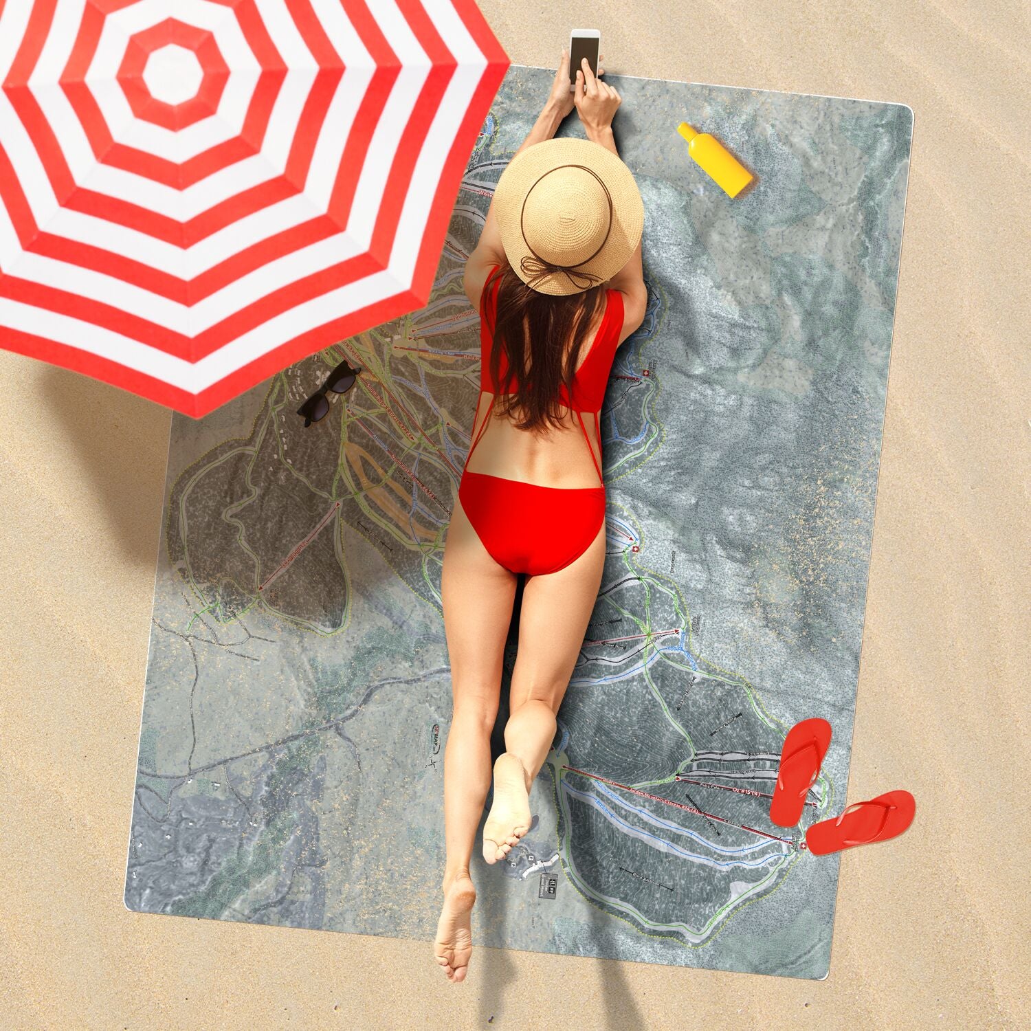 Sunday River, Maine Ski Resort Map Printed Beach Towel - Powderaddicts