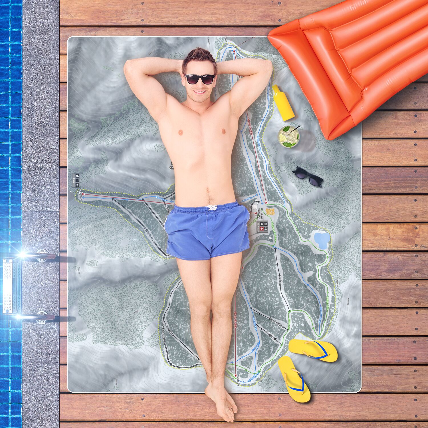 Mt Baldy, California Ski Resort Map Printed Beach Towel - Powderaddicts