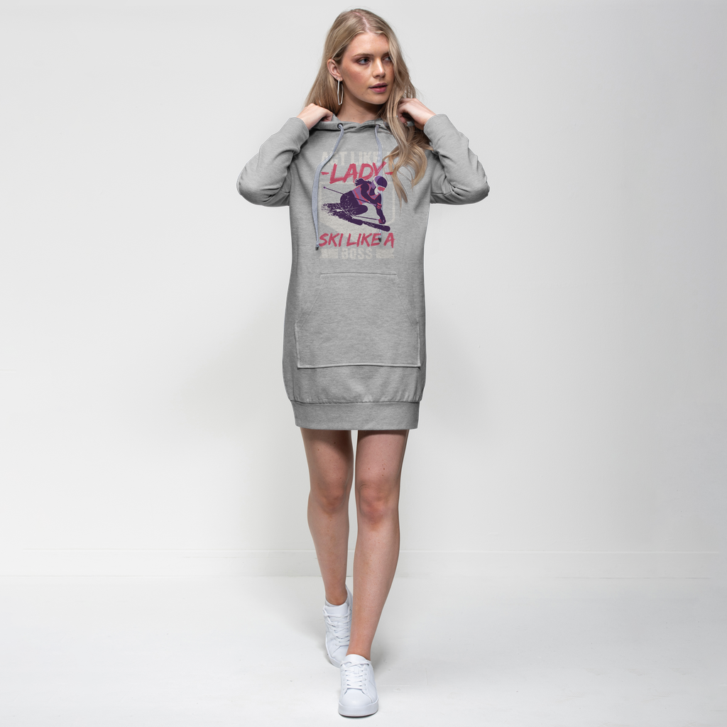 Act Like A Lady Ski Like A Boss Premium Adult Hoodie Dress - Powderaddicts