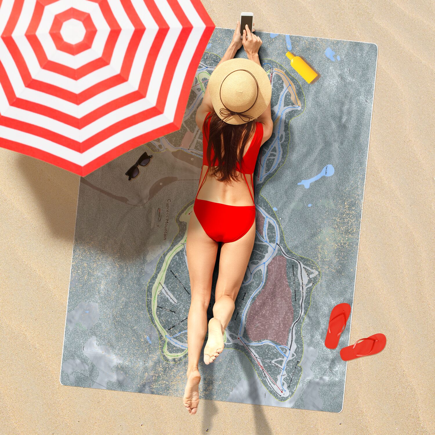 Cypress Mountain, British Columbia Ski Resort Map Printed Beach Towel - Powderaddicts