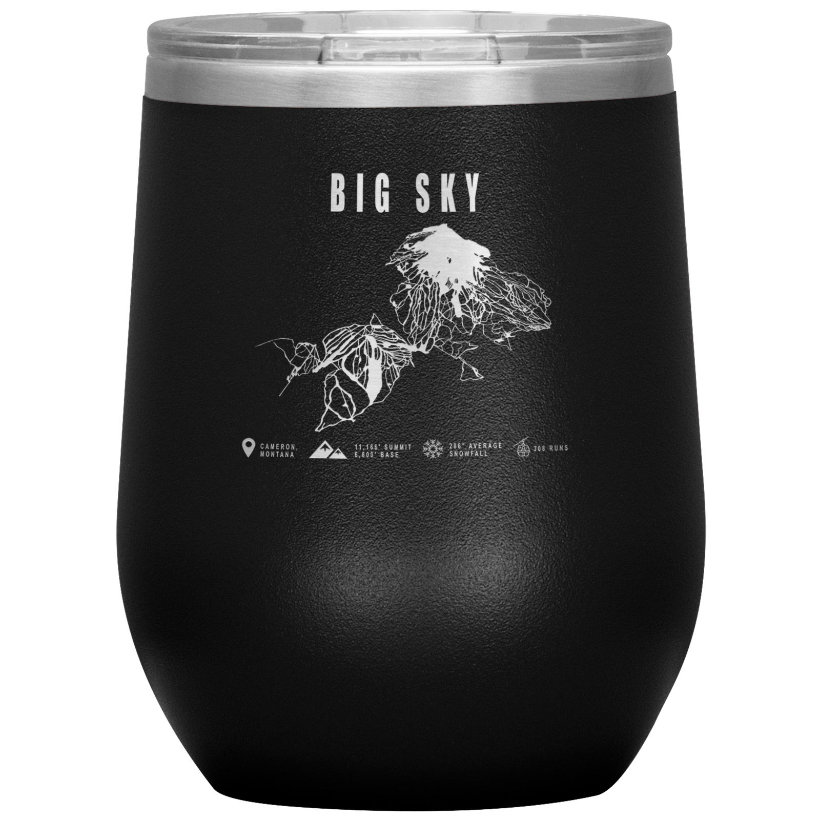 Big Sky Montana Ski Trail Map Wine 12oz Tumbler - Powderaddicts