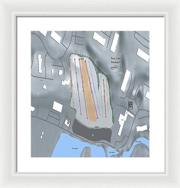Four Lakes Snowsports Ski Trail Map - Framed Print - Powderaddicts