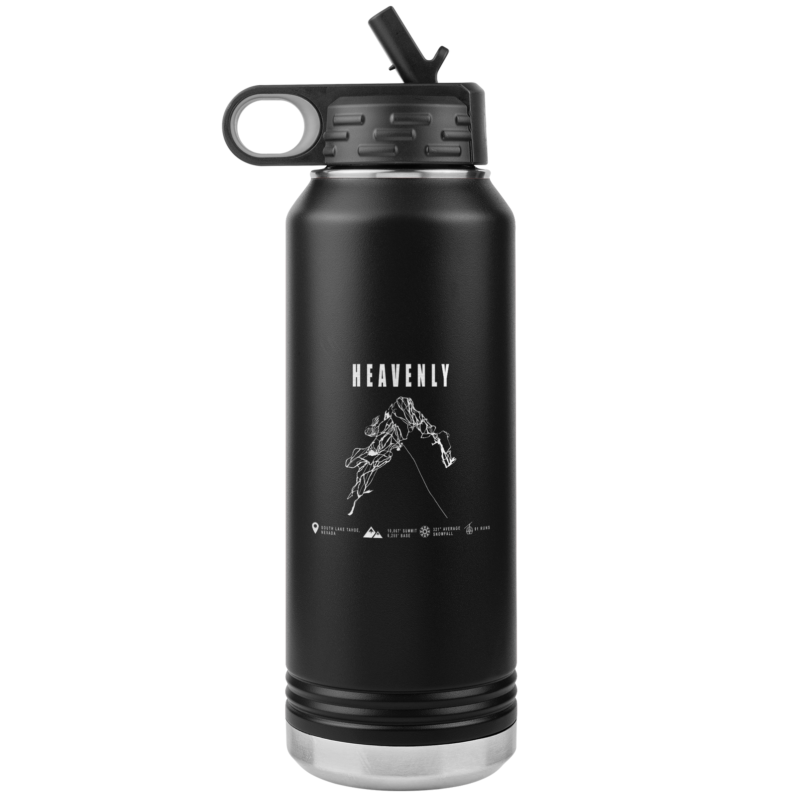 Heavenly, Nevada Ski Trail Map 32oz Water Bottle Tumbler - Powderaddicts