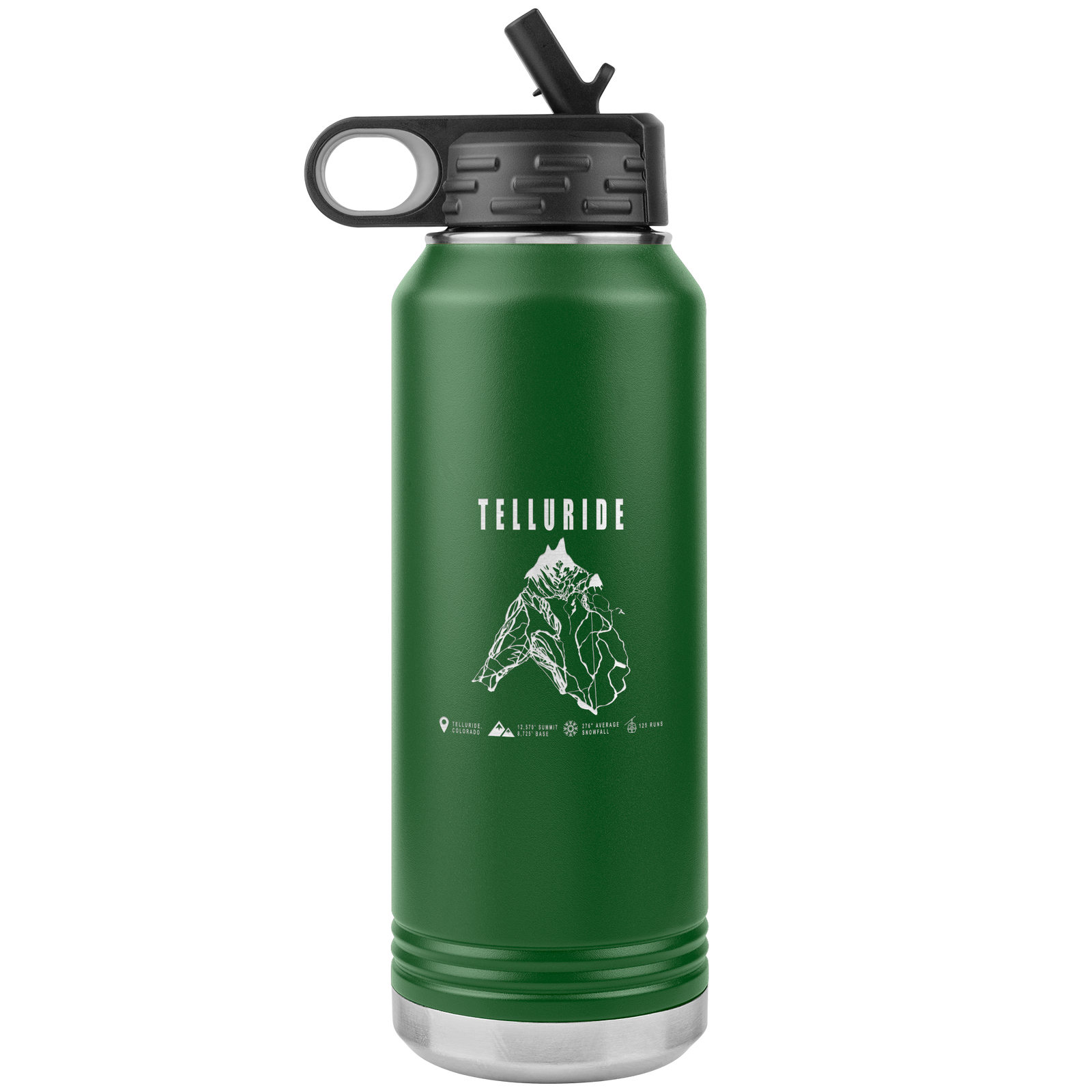 Telluride Colorado Ski Trail Map 32oz Water Bottle Tumbler - Powderaddicts
