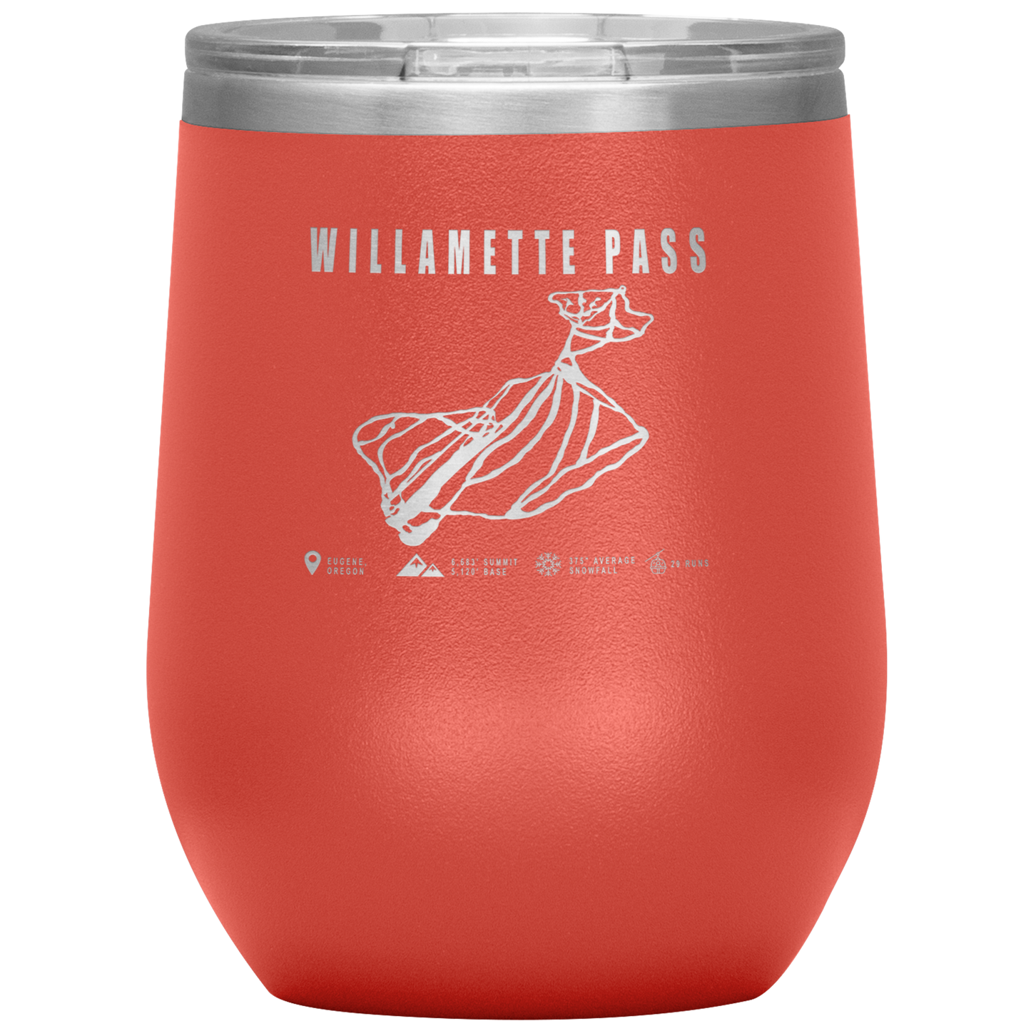 Willamette Pass, Oregon Ski Trail Map Wine 12oz Tumbler - Powderaddicts