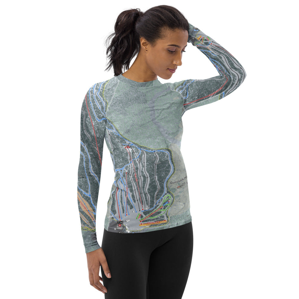 Gunstock Mountain, New Hampshire Ski Trail Map Women's Base Layer Top - Powderaddicts