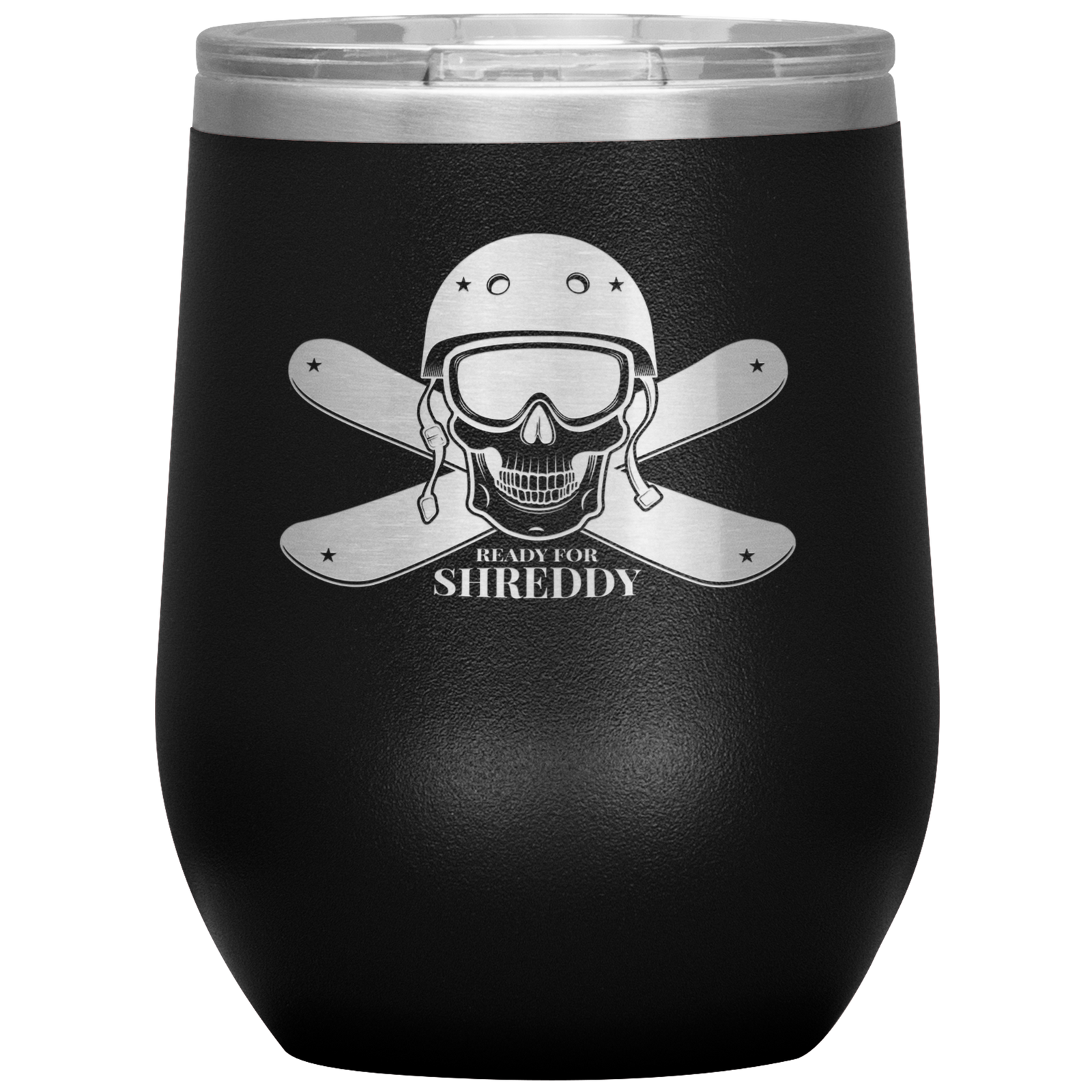 Ready For Shreddy Skeleton Skis Wine 12oz Tumbler - Powderaddicts
