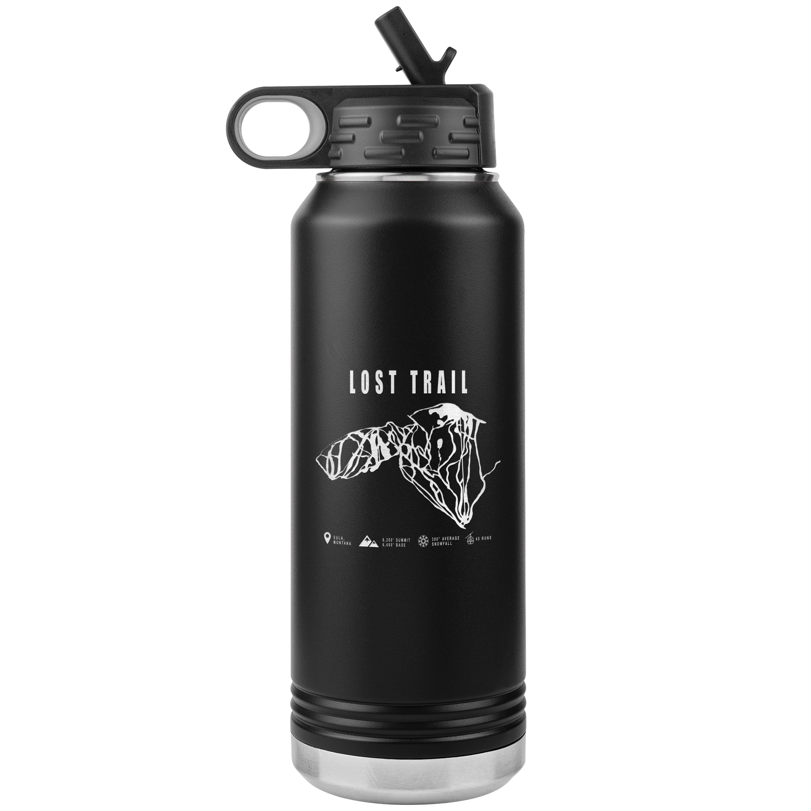 Lost Trail Montana Ski Trail Map 32oz Water Bottle Tumbler - Powderaddicts