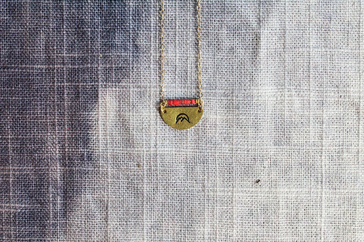 STAMPED MOUNTAIN SUNSET HALFMOON PENDANT NECKLACE - Powderaddicts