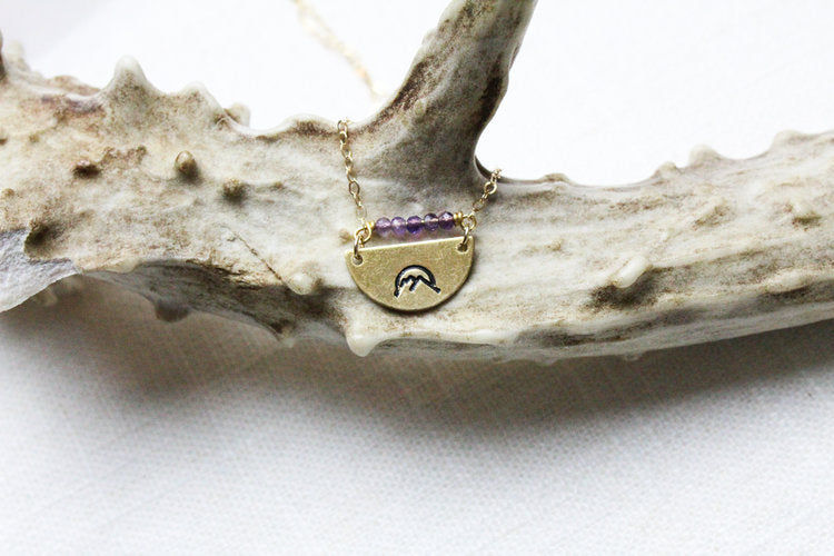 STAMPED MOUNTAIN SUNSET HALFMOON PENDANT NECKLACE - Powderaddicts