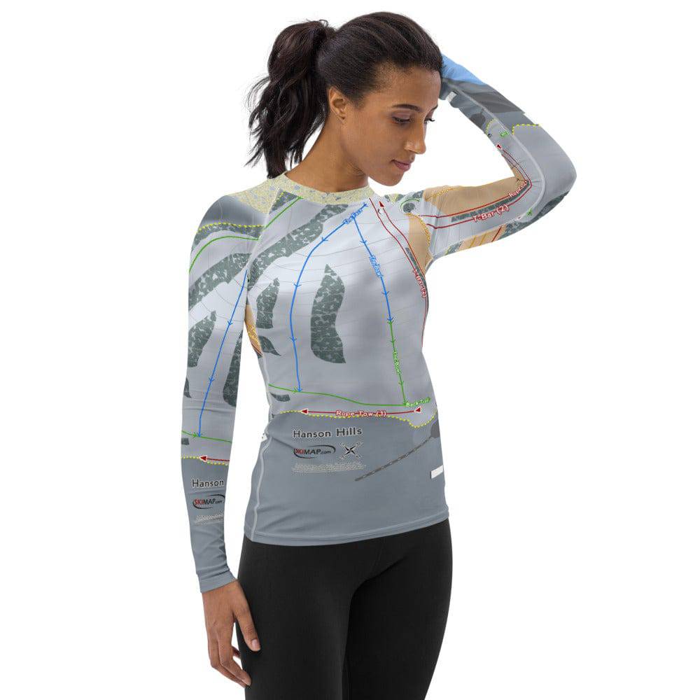 Hanson Hills, Michigan Ski Trail Map Women's Base Layer Top - Powderaddicts