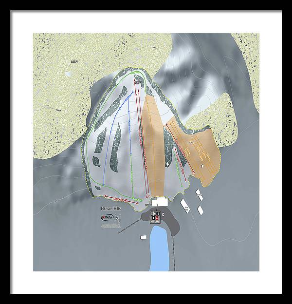 Hanson Hills Ski Trail Map - Framed Print - Powderaddicts