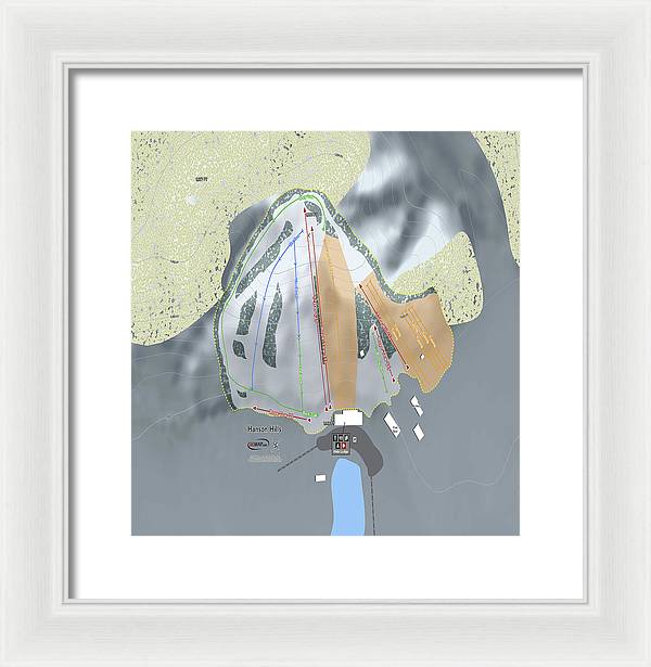 Hanson Hills Ski Trail Map - Framed Print - Powderaddicts
