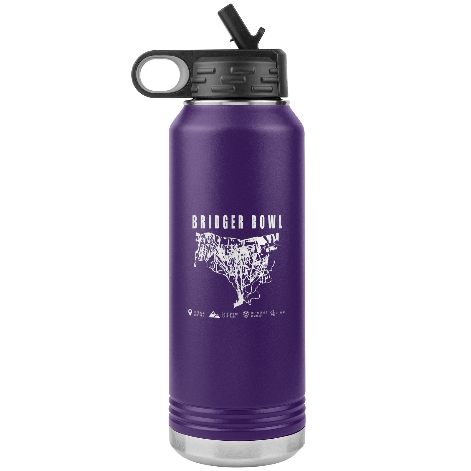 Bridger Bowl Montana Ski Trail Map 32oz Water Bottle Tumbler - Powderaddicts