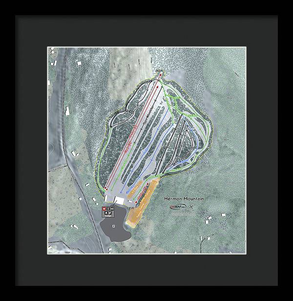 Hermon Mountain Ski Trail Map - Framed Print - Powderaddicts