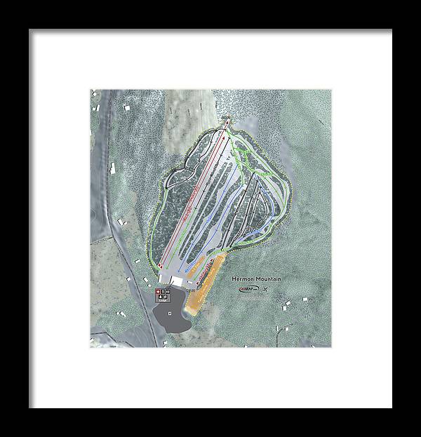 Hermon Mountain Ski Trail Map - Framed Print - Powderaddicts
