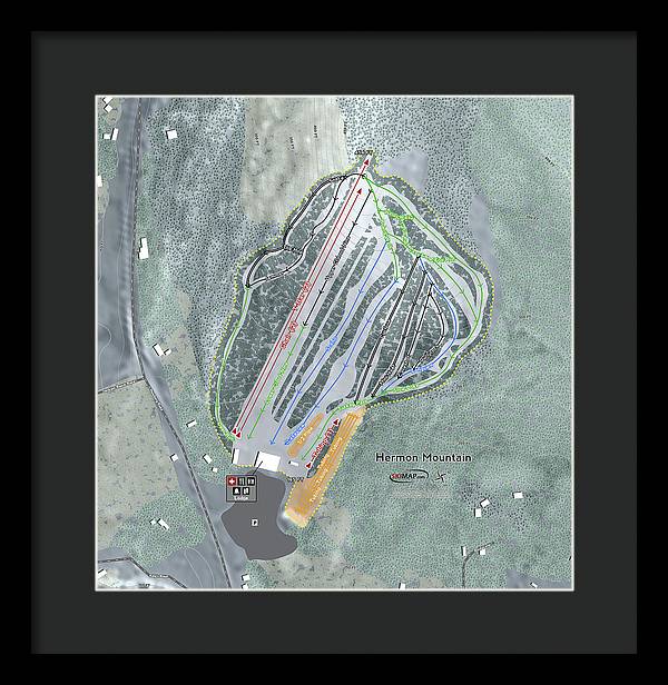 Hermon Mountain Ski Trail Map - Framed Print - Powderaddicts