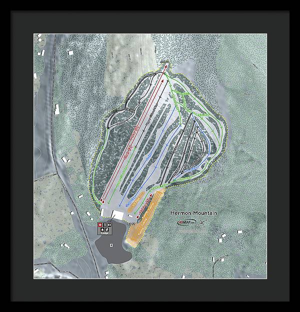 Hermon Mountain Ski Trail Map - Framed Print - Powderaddicts