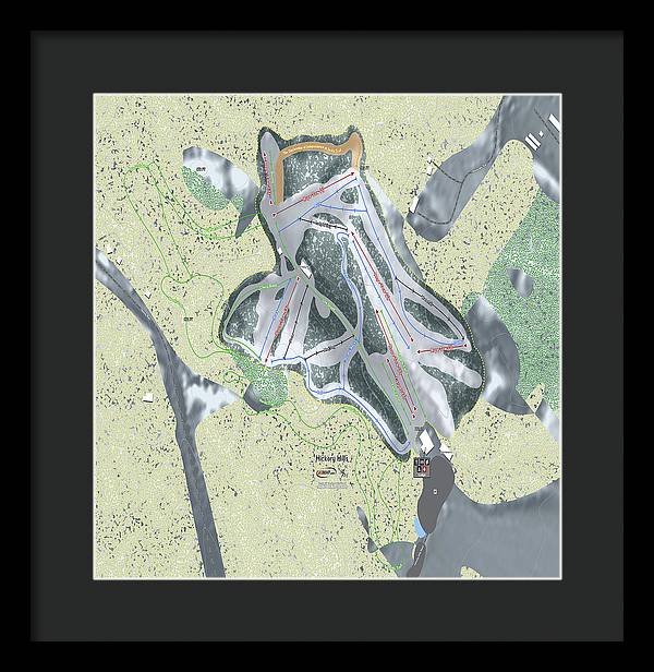 Hickory Hills Ski Trail Map - Framed Print - Powderaddicts