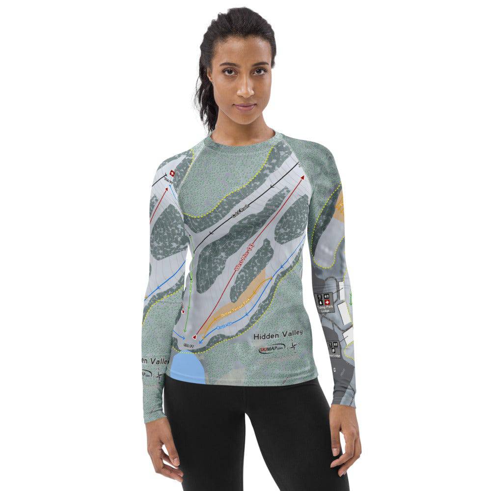 Hidden Valley, Missouri Ski Trail Map Women's Base Layer Top - Powderaddicts