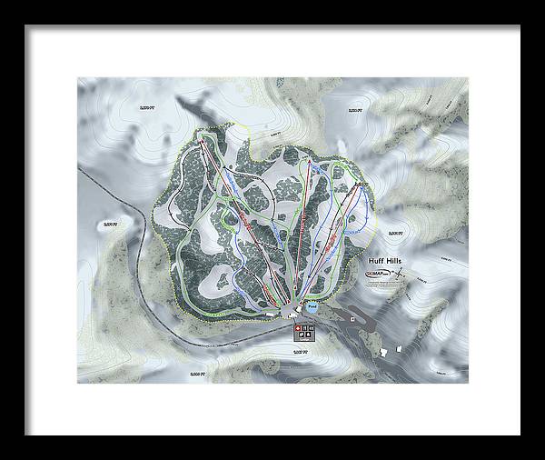 Huff Hills Ski Trail Map - Framed Print - Powderaddicts