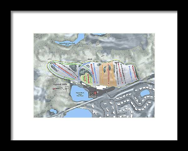 Hyland Hills Ski Trail Map - Framed Print - Powderaddicts