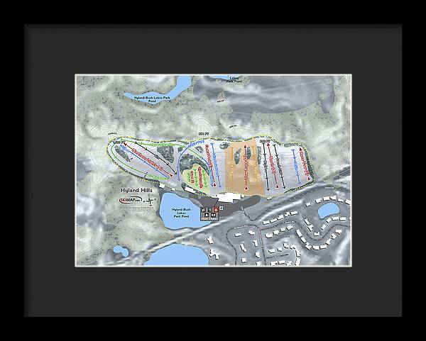 Hyland Hills Ski Trail Map - Framed Print - Powderaddicts