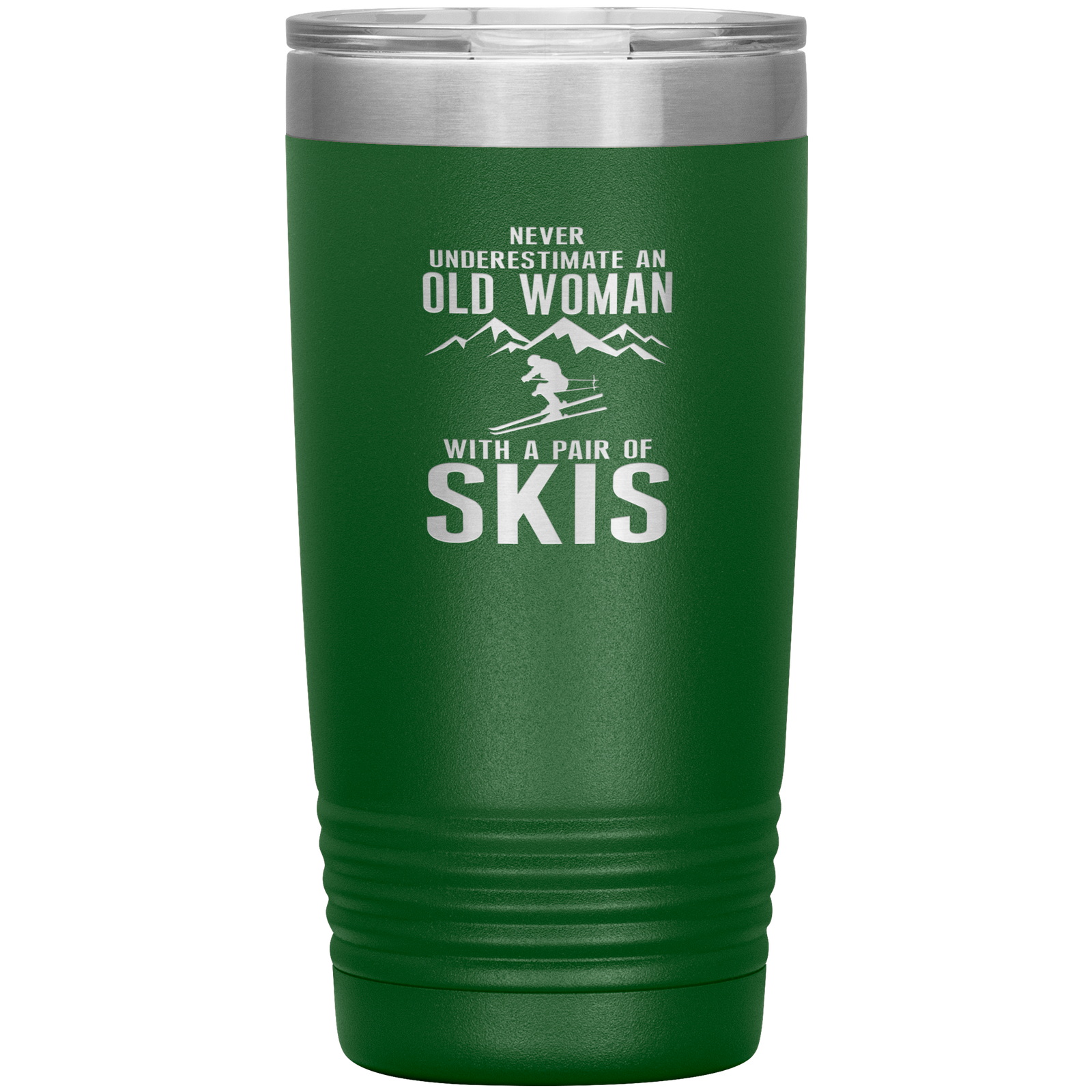 Never Underestimate An Old Woman With A Pair Of Skis 20oz Tumbler - Powderaddicts