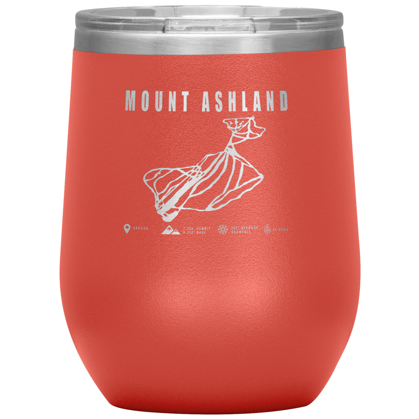 Mount Ashland, Oregon Ski Trail Map Wine 12oz Tumbler - Powderaddicts