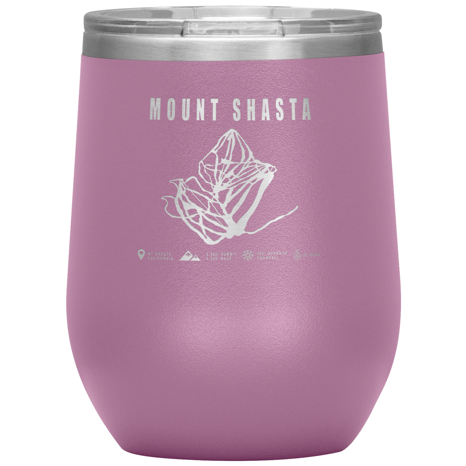 Mount Shasta, California Ski Trail Map Wine 12oz Tumbler - Powderaddicts