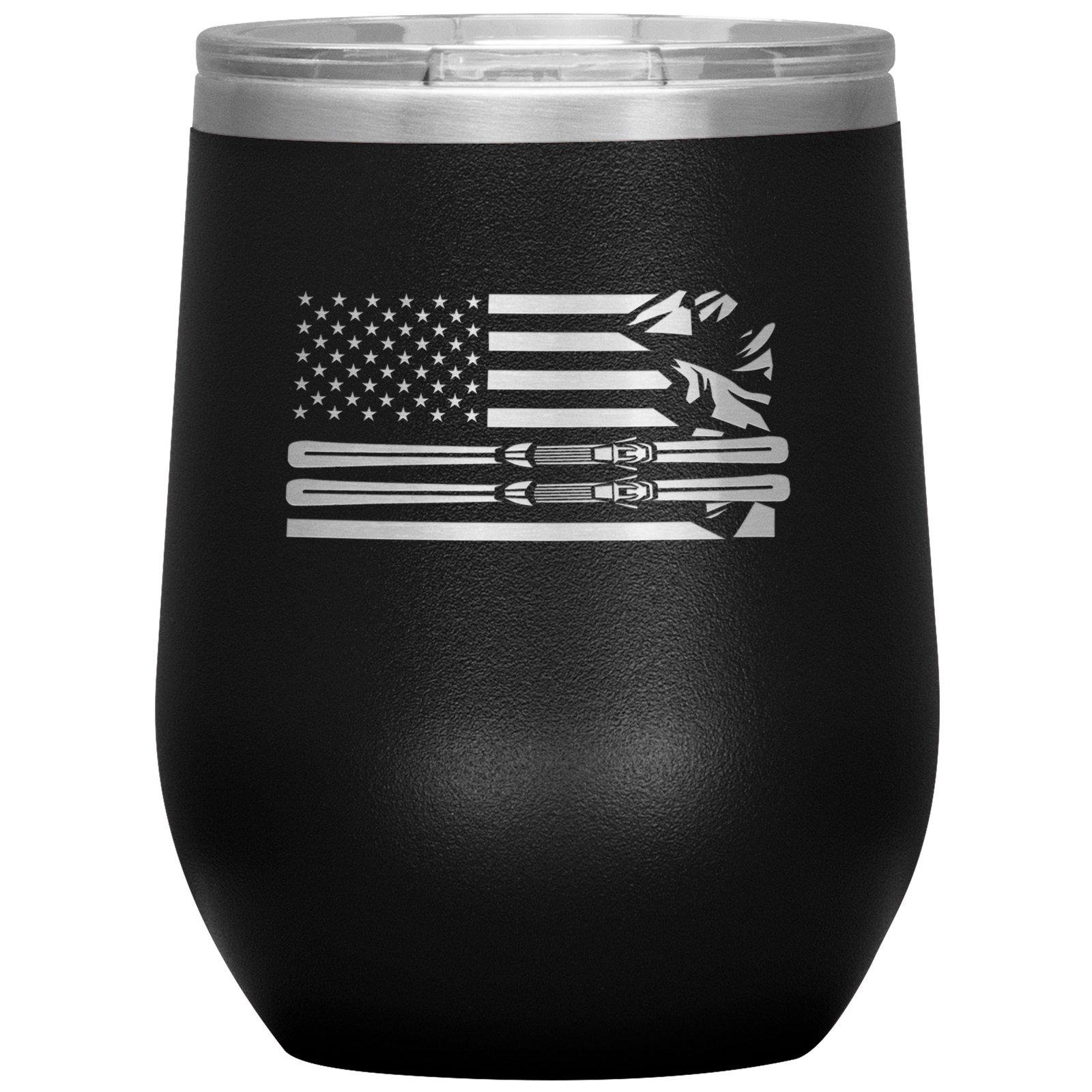 USA Ski Flag 12oz Wine Tumbler - Powderaddicts