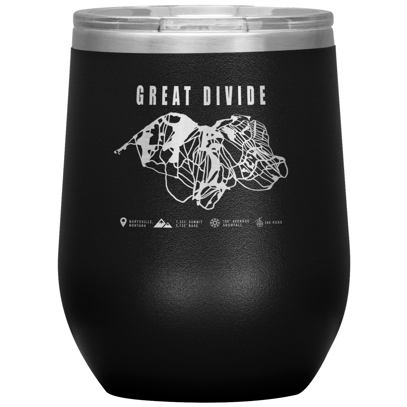 Great Divide Montana Ski Trail Map Wine 12oz Tumbler - Powderaddicts