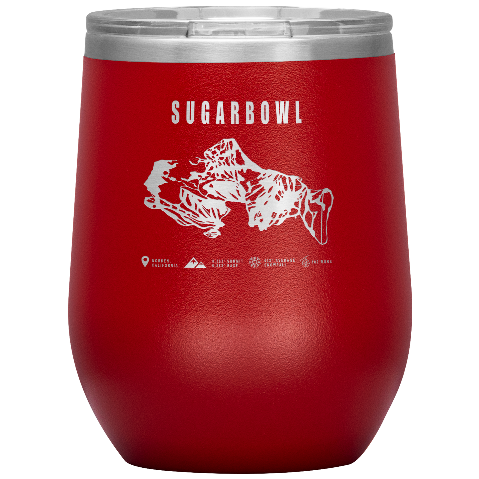 Sugarbowl, California Ski Trail Map Wine 12oz Tumbler - Powderaddicts