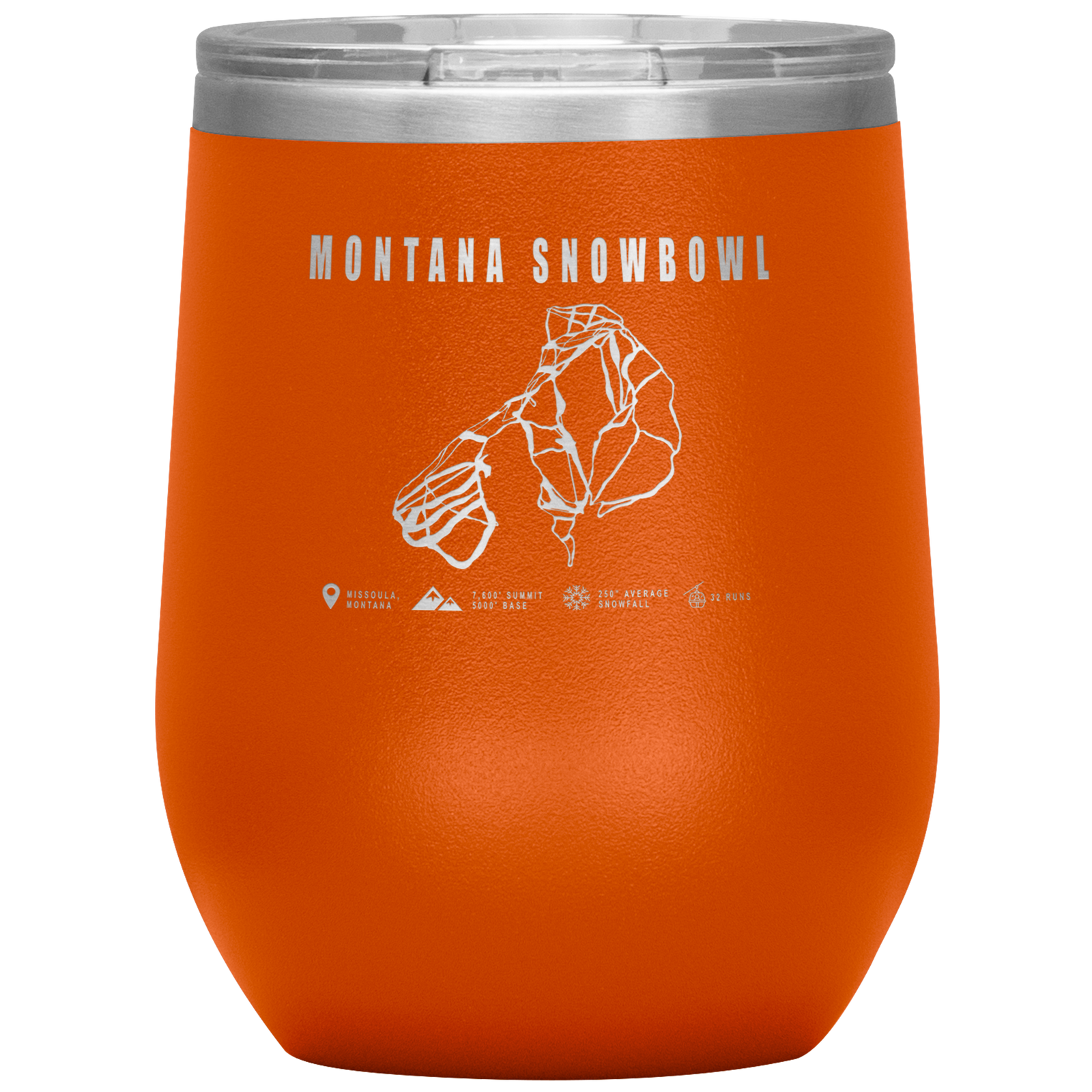 Montana Snowbowl, Montana Ski Trail Map Wine 12oz Tumbler - Powderaddicts