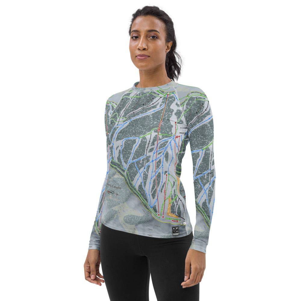 Kelly Canyon, Idaho Ski Trail Map Women's Base Layer Top - Powderaddicts