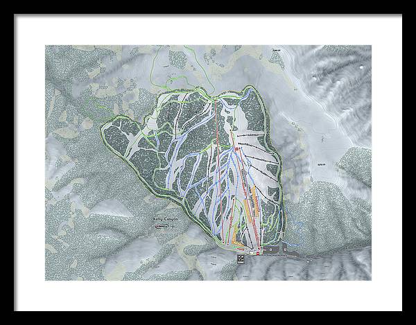 Kelly Canyon Ski Trail Map - Framed Print - Powderaddicts